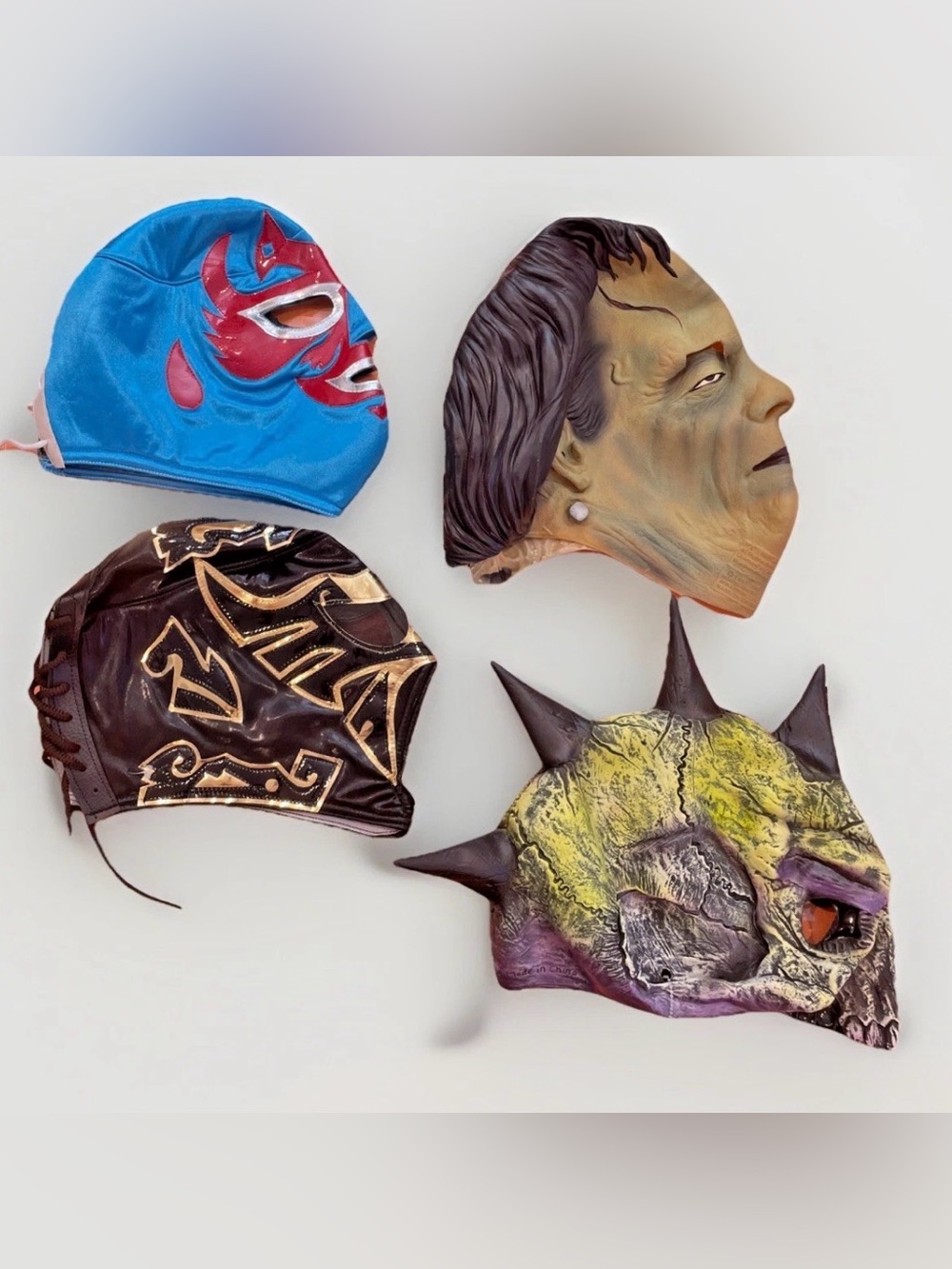 Lot Of 4 Vintage Halloween Masks Nacho Libre Frankenstein Skull 90s Y2K Costume